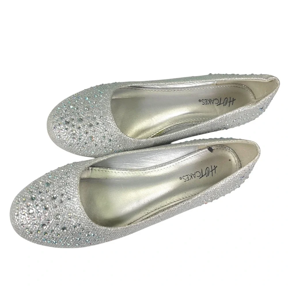 Hotcakes 6M Silver Ballet Flats Rhinestone Glitter‎ Sparkle Glam Princesscore
